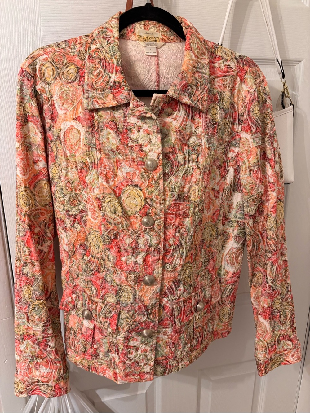 Christopher & Banks Pink Coral Multi-Color Quilted Jacket